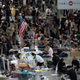 A lone American flag appears at a sit-in rally at Hong Kong International Airport in Hong Kong on August 13, 2019. Protestors have been using both British and American flags as a symbol of defiance against the Chinese government.
